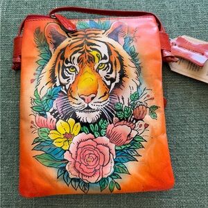 Hand Painted Leather Tiger Purse